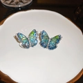 Clous d'Oreilles Perle Papillon Dégradé Bleu Vert (18# Tige de boucle d'oreille en argent - Or - Vert)