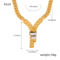 Gouden Y-vormige Cubaanse ketting met diamanten hangers en afmetingen in detail - Y-vorm Geometrische Holle Hanger Ketting (P229-金色项链-45+5cm)