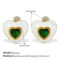 Orecchini a cuore in acciaio inox con smalto bianco e pietre in zircone verde - Cuore in zircone verde