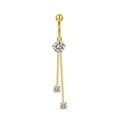 Golden surgical steel navel ring with bright cubic zirconia and long chain tassels - Gold Chain