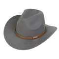 Detail of grey wool cowboy hat featuring a brown decorative band and gold metal buckle - M (56-58cm) / 165 Series-Rectangular Metal Buckle / Gray
