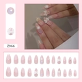 Uñas postizas degradadas rosa y blanco con lazos 3D, perlas y cristales brillantes - Rosa Blanco Dulce [Tipo de Pegamento] (Z966)