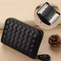 Women's black woven leather card holder with large capacity and multi-slot design - 9 Card Slots + 2 Coin Slots / Black