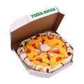 Novelty pizza socks creatively folded in a pizza box packaging, yellow and red colors - Bacon and Beverage Set