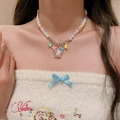 Chokers with colorful pearls and transparent star pendant in sweet Y2K style for women - Colorful Star Artificial Pearl Necklace (X2963)