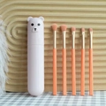 5-piece portable orange makeup brush set with cute white bear-shaped storage case - 5 Pcs + Tube / Orange