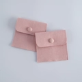 Set of two pink velvet jewelry pouches with snap buttons for ring storage and protection - Pink