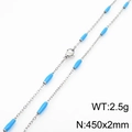 Titanium gold plated necklace featuring blue cylindrical charms and silver chain detail - Steel Sky Blue (KN232233-Z)