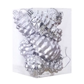Set of 8 silver pinecone Christmas tree ornaments in clear plastic display box - Set of 8 / Silver