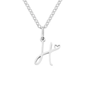 Silver stainless steel cursive H letter necklace with hollow heart detail on fine chain - Letter H (H-Silver) / Steel Color