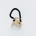 Close-up of golden hollow multi-layer metal hair cuff on a black elastic ponytail band - Multi-Loop Intertwined Hollow-out (Hair Tie 48)