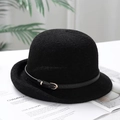 Chic black woven sun hat featuring a delicate leather band and elegant gold buckle - Belt Buckle Decoration / Black