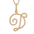 Gold plated cursive letter D pendant necklace with sparkling pave set cubic zirconia stones - D (Gold)