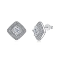 925 silver double halo square pink zircon stud earrings with s925 stamp detailing - Stud Earrings / White