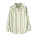Vertical green and white striped poplin shirt with lapel collar and button-up front - XS / Green Stripe