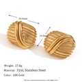 Polished 18K gold-plated stainless steel spiral swirl stud earrings in 30x24mm size - Oval Cross Line Button Stud Earrings - Gold