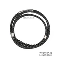Bracciale multistrato in pelle intrecciata nera con perle di onice e chiusura magnetica - Pelle Nera/Agata Nera