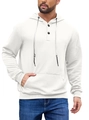 Men's casual white long sleeve hoodie featuring textured jacquard fabric and button neck - S / White