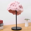 Handgehaakte roze muts met konijnenbont rand en gebreide bloempatronen voor dames - Eén maat / Roze
