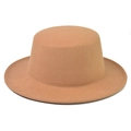 Cappello boater in feltro di lana cammello a tesa larga con fascia decorativa in metallo - Adulto 56-60cm / Cammello