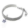 Silver elastic pet collar with three rows of crystals and a crown pendant - Crown / S / White