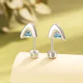 Silver kitten ear cartilage studs with sparkling blue zircon in symmetrical pair - Blue - Right Ear (A379-3#)