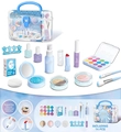 14-piece pretend makeup set for girls with light blue carrying case and play accessories - Blue Nail Art + Spray [14PCS] English Storage Box