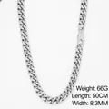 Collar de cadena cubana de acero inoxidable, ancho 8,3 mm, largo 50 cm, acabado plata pulida - Color Acero