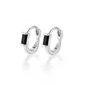 S925 sterling silver hoop earrings featuring rectangular black zircon in a bezel setting - Black