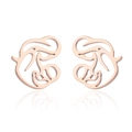 Macro shot of rose gold swallow earrings with hollow design and smooth mirrored reflections - 194/Mother and Child / Rose Gold
