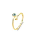 Adjustable S925 sterling silver bypass ring with blue turquoise and golden bead - Adjustable Open / Gold