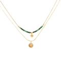Double-layer gold necklace featuring emerald green beads and a starry compass pendant - Style 1-Octagram