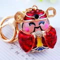 Sparkling crystal rhinestone God of Wealth keychain in vibrant red and gold finish - Red God of Wealth