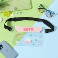 Pink waterproof PVC waist bag with cute rabbit illustration and adjustable black strap - Rabbit