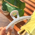 Handheld 13.5cm cream white butterfly hollow hair claw clip with golden metal spring - Cement Grey
