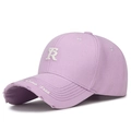 Lavender cotton baseball cap with white 3D R embroidery and distressed brim detail - Adjustable / Light Purple