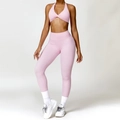 Rosa Sport-BH mit Knotendetail und High-Waist Yoga-Leggings im zweiteiligen Set - S / Sport-BH + Leggings / Kirschblütenrosa