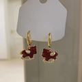 Gold plated rocking horse earrings with red enamel and sparkling cubic zirconia stones - 4# Dark Red Enamel Cloud Pattern Rocking Horse (Gold)