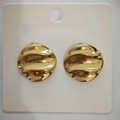 Golden wavy round stud earrings in polished 18K stainless steel on display card - Horizontal Stripe Round / 18K Gold