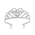 Diadème de remise des diplômes en argent avec cœur GRAD et strass brillants et peignes - Couronne de Graduation Argentée GRAD avec Strass