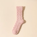 Pink coral fleece socks with knit pattern and soft plush texture for indoor warmth - One Size / Cherry Pink