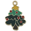 Ciondolo a forma di albero di natale in smalto verde e oro per gioielli fai da te - Albero di Natale (14206) / 1 Pezzo/Confezione (18x25mm) / Multicolore