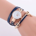 Blue wrap-around bracelet watch for women with rose gold case and rhinestone dial - Sapphire Blue
