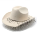 Chapeau de cowboy en feutre beige avec franges élégantes en strass et paillettes - M (56-59cm) / Beige