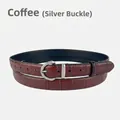 Coffee brown crocodile pattern leather belt with a silver pin buckle for women - Coffee (Silver Buckle) (31782)