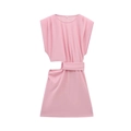 Elegant pink dress with side waist cut-out design shown on plain white background - S / Pink