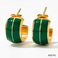 Orecchini a cerchio retrò in acciaio inossidabile dorato e smalto verde lucido - Verde (KDE791)