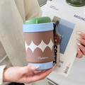Freedom series tricolor coffee tumbler with woven strap and matte brown finish - Blue & Coffee - Freedom