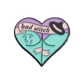 Purple and teal heart enamel badge with bad witch text and black hat design - Bad Witch Hat Banner Style (QHXZ224)
