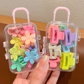 Mini Koffer Aufbewahrungsbox mit bunten Blumen Haarklammern in Pastellfarben für Kinder - Blumen + Rechteck Clips 20 Stk. Beutel